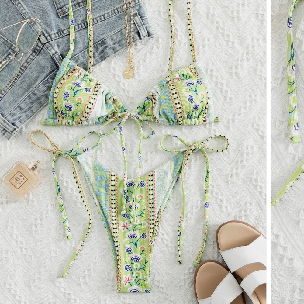 Floral pattern tie bikini set - Picture 1 of 8